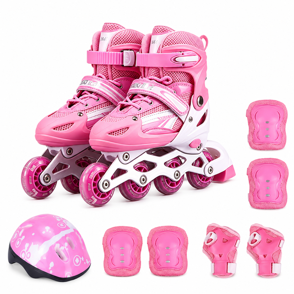 Kids Adjustable Inline Roller Skates with Helmet &amp; Protective Gear