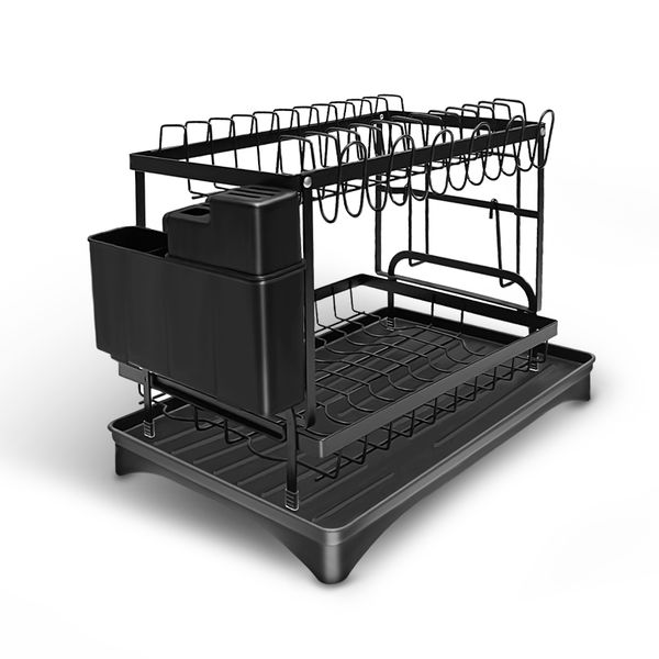 Double Layer Cultery Dish Rack, Black Kitchen Drainage Rack