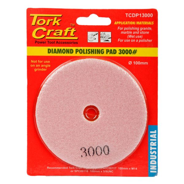 Tork Craft - 100mm Diamond Wet Polishing Pad 3000 Grit Pink - 3 Pack