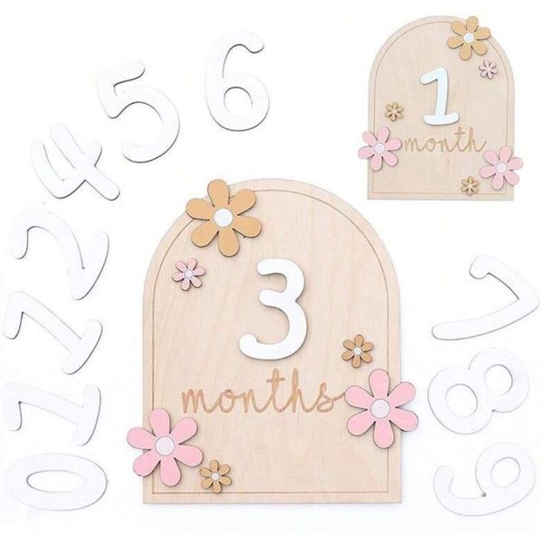Wooden Engraved Baby Milestone Plaque With Daisy Design For Monthly Photos