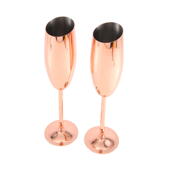 Set Of 2 Stainless Steel Champagne Flutes Glasses Rose Gold