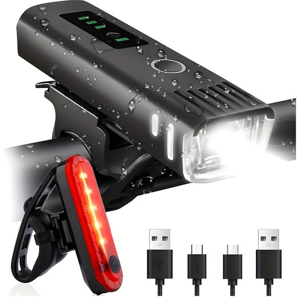 Ultra Bright USB Rechargeable Bike Light Set , 4 Light Modes Waterproof