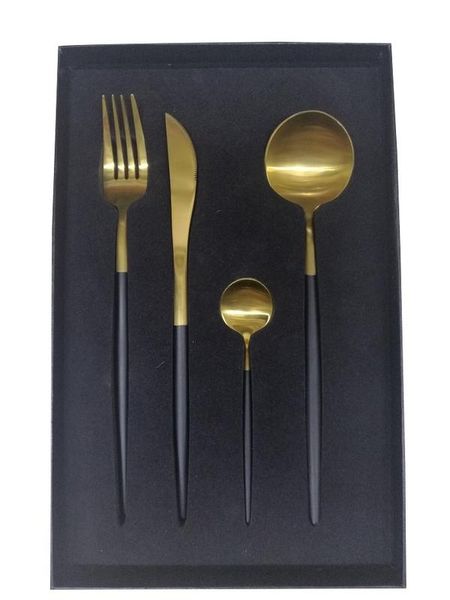 Exclusive Black Gold Designer Utensils - Table Spoon, T-Spoon, Knife, Fork