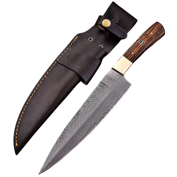 33cm Handmade Dagger-Like Damascus Steel Chef's Knife with Rosewood Handle