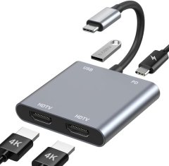 USB-C to Dual HDMI Adapter 4K@60Hz -4-in-1 USB Type-C Hub for Dual Monitors