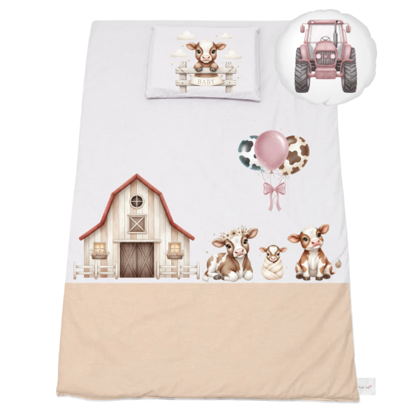 Cot Bedding Set -Duvet, Pillow &amp; Scatter-1170x560mm-Farmer Pink