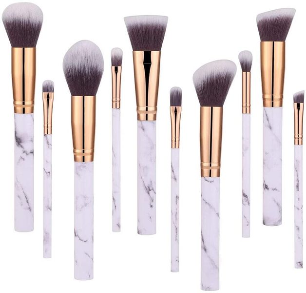 10 Piece Marble Style Professional Makeup Brush Cosmetic Set with Bag