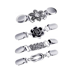 4Pcs Vintage Sweater Shawl Clips,Flower Style Shawl Clips For Women Wearing