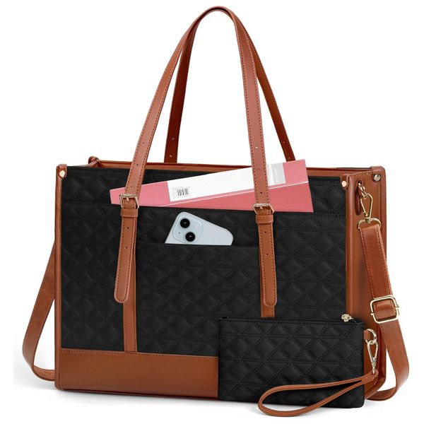 Large Laptop Bag 15.6Inch for Ladies Tote Handbag Briefcase with Clutch Bag