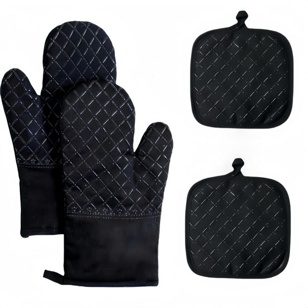 Oven Mitts and Pan Racks 4-Piece Set, Extended Kitchen Oven Mitts and Pan