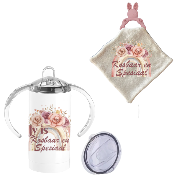 Stainless Steel Sippy Cup &amp; Silicone Teether Combo-J-is God se meesterstuk