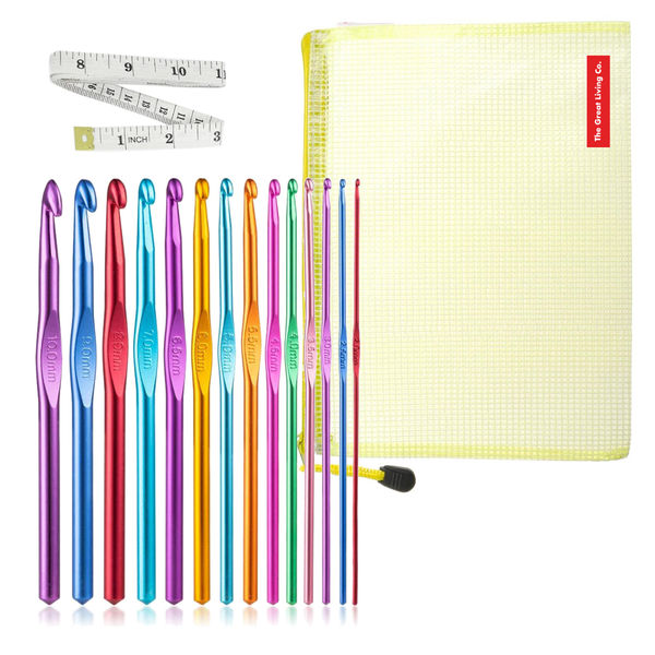 Crochet Needle Set, Measuring Tape &amp; Storage Bag - 14 Piece