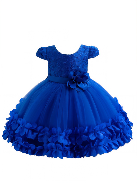 Blushing Petals Princess Ballgown Dress for Girls - Royal Blue