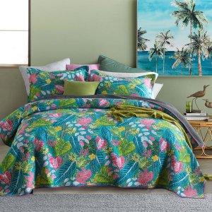 Luxurious Patchwork Bedspread 100% Cotton Quilted Embroidered-BondiBlue