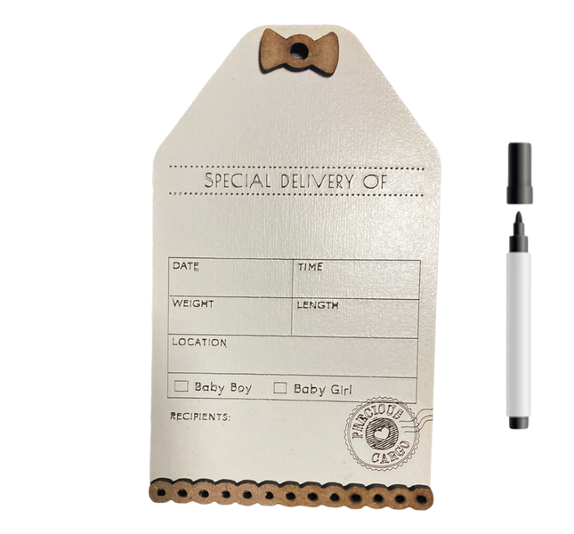 Baby Birth Announcement Board &amp; Marker-Precious Cargo Tag