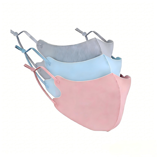 UPF50+Ice Cooling Microfiber Washable 3D Mask Blue Gray Pink 3Piece