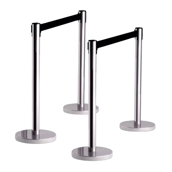 Parrot Products Retractable Chrome Queue Barrier with Black Belt (Box of 2)