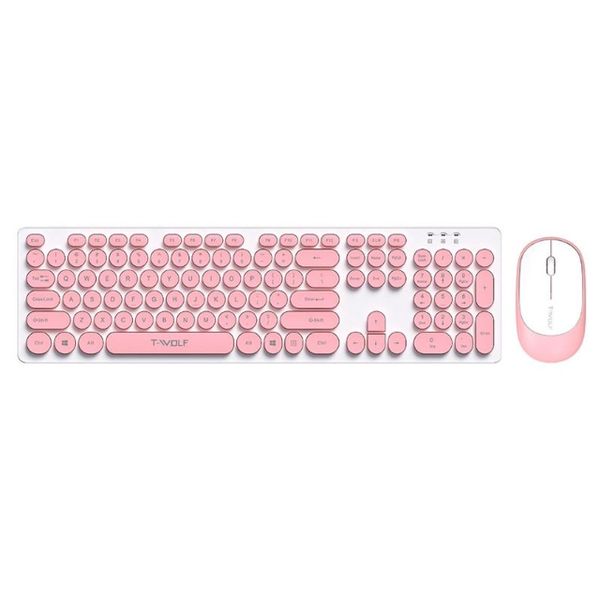 T-Wolf TF770 Mechanical Feel Wireless Gaming Keyboard And Mouse Set- Pink