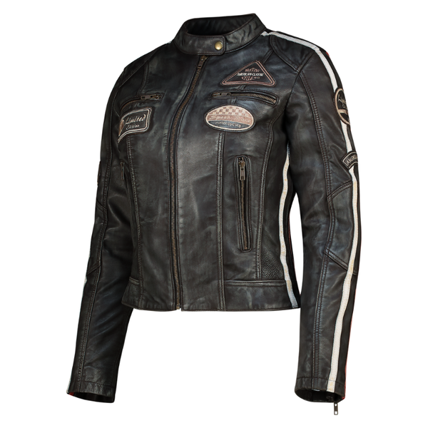 Nexo Ladies Café Racer Leather Jacket - Brown Wax