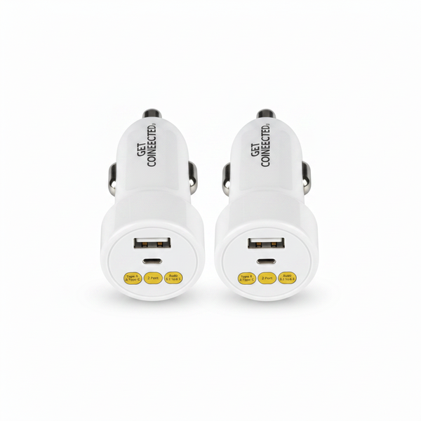 Get Connected USB In-Car Charger Dual Port 2.1A Fast Charging - 2 Pack