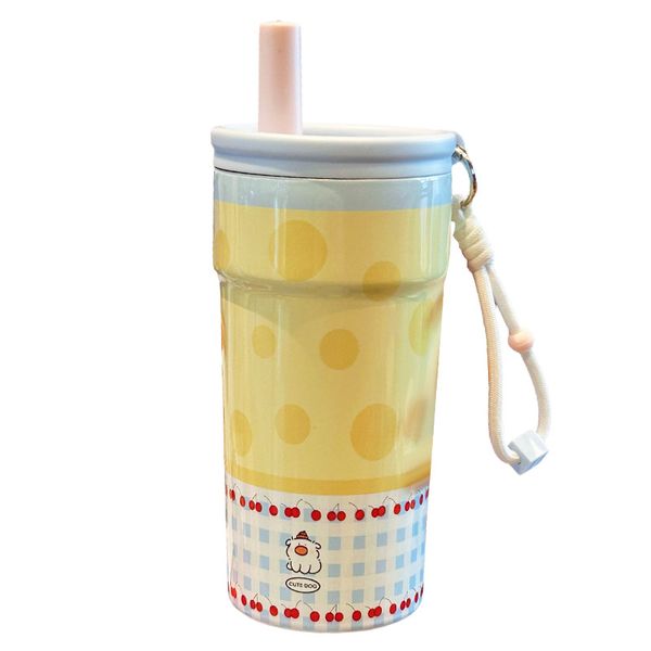Milk Yellow Polka Dot Cherry Cartoon Straw Cup