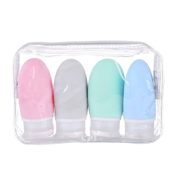 4 Pack 60ML Travel Size Toiletries Containers with PVC Bag