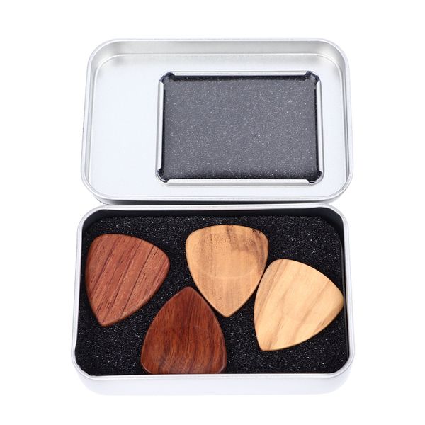 4Pcs Wood Guitar Picks with Storage Box