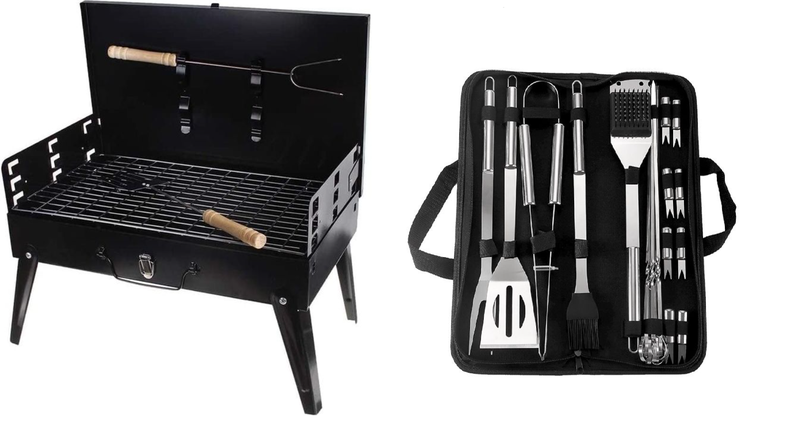 Folding Grill BBQ and 20 Pieces Stainless Steel Braai Tool