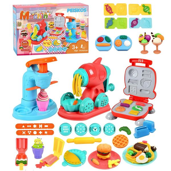 Peiskos 3 in 1 Color Dough Kitchen Creations Set Food Modeling Toys for Kid