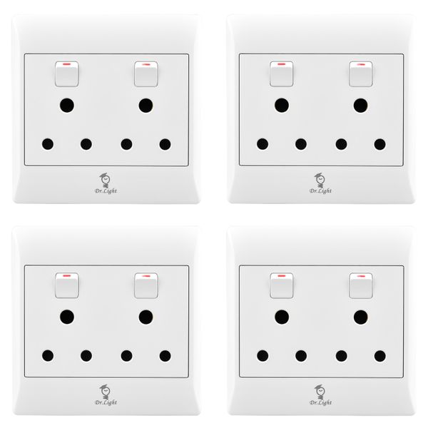 DrLight 4 pcs White Double Wall Socket (4X4) Value Pack-16A 250V