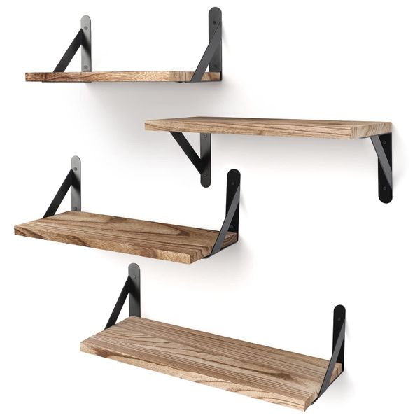 TALI - Wall Mounted Shelves Set of 4 Wooden Floating Shelves