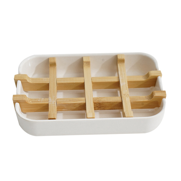 Bamboo Soap Dish for Shower Wooden Bar Holder White
