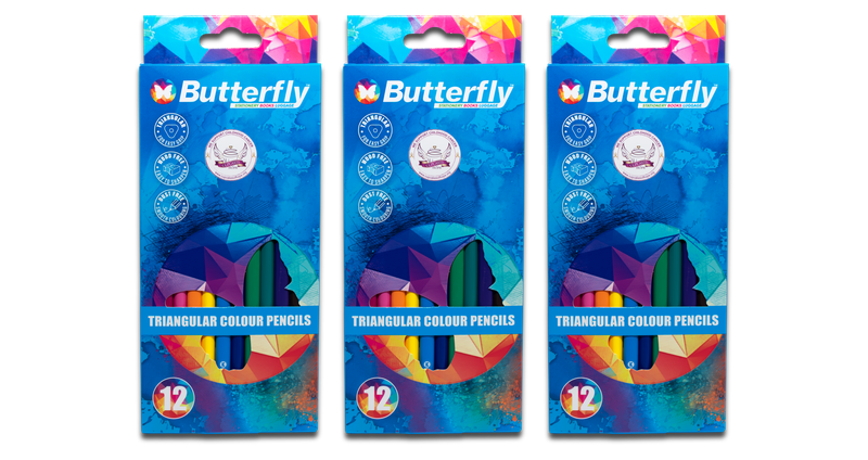 Butterfly Colour Crayons - Pencil (12) Wood-Free Triangle X3