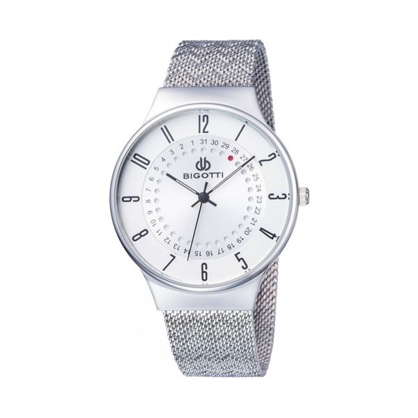 Bigotti Mens Watch Silver Mesh Band White Dial With Number - BGT0175-1
