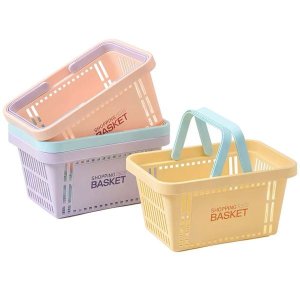 4Pcs Dopamine Color Storage Baskets with Handle for Desk/Kitchen/Bath