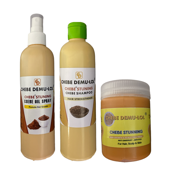 Chebe Growth &amp; Scalp Treatment - Chebe Oil Spray - Chebe Shampoo - 3 Piece