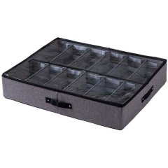 Stained shoe storage bag with transparent lid, 12 partitions under the bed