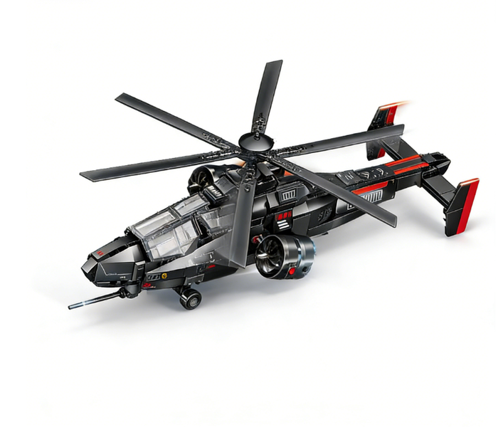 Helicopter Building Blocks (Black &amp; Red) - 383pcs Military Aircraft Model