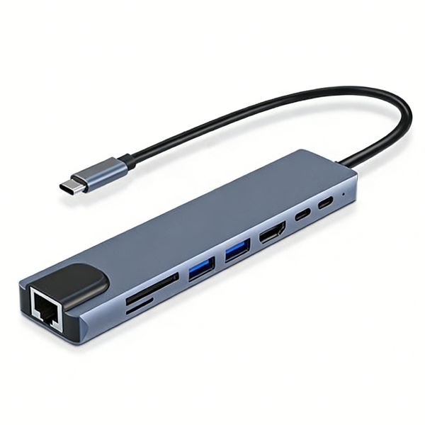 8-in-1 USB Hub with 100Mbps Ethernet Port-Multi-Port USB Adapter for Laptop