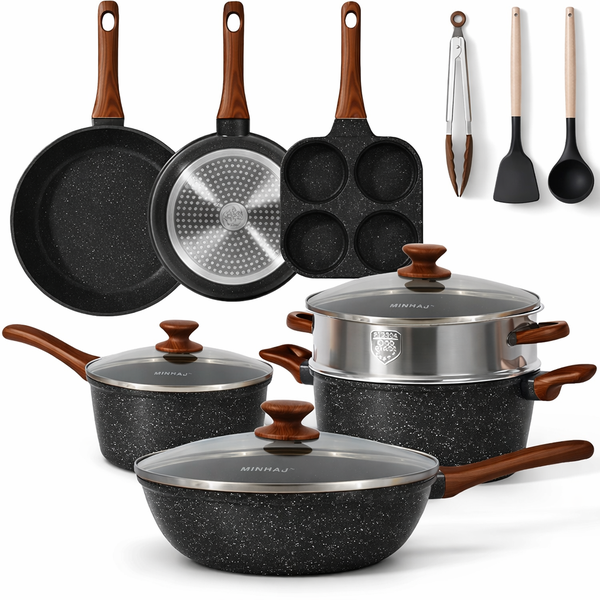 Minhaj Homeware 18-Piece Non-Stick Cookware Set, with Steamer