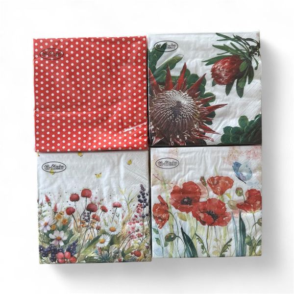 Red and white serviettes - 4 packs - 20 piece each
