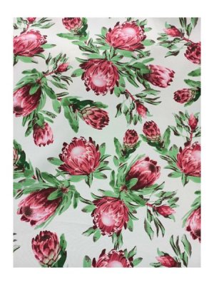 White Table Cloth with Pink Proteas 6-8 seater (150cm x 240cm)
