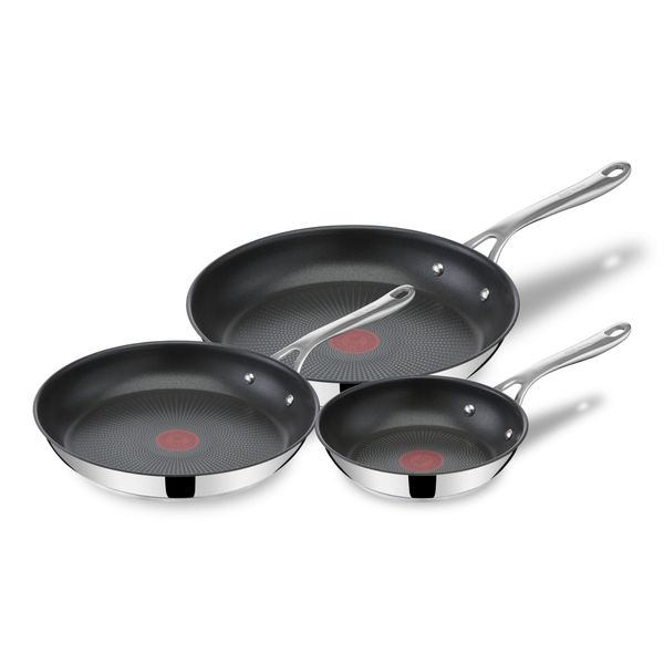 Tefal Jamie Oliver Cook's Direct Stainless Steel 3-Piece Frypan Set