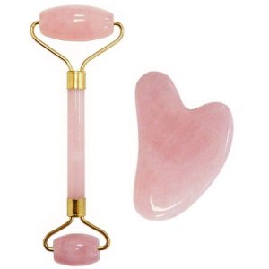 Mikay Health Rose Quartz Stone Roller &amp; Gua Sha