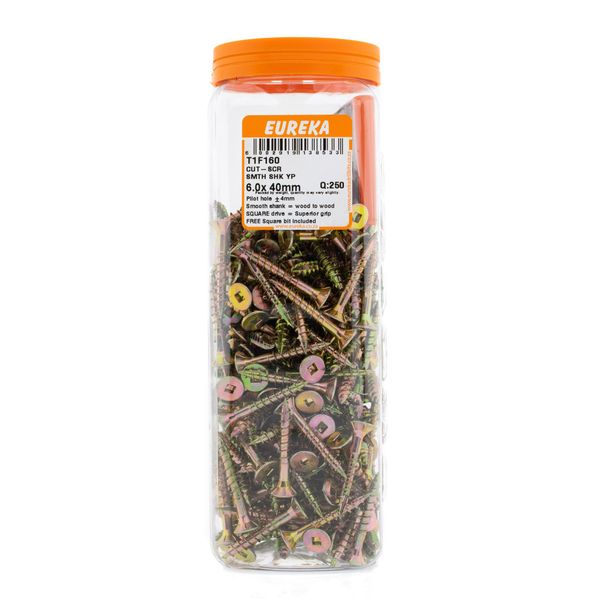 EUREKA Cut-Screw Smooth Shank Yellow Passivated 6 x 40mm Q:250 T1F160