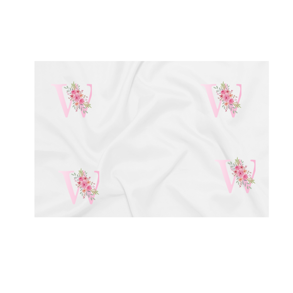 Baby Blanket - Pink Flowers - Letter W