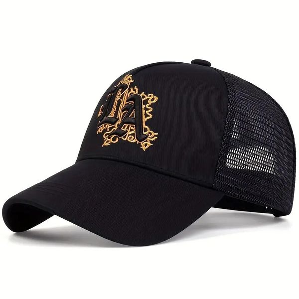LA Roman Letter Embroidered Baseball Cap, Casual Sun Protection Mesh Hat