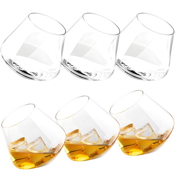 6 Piece Rolling Whiskey Glasses Rocking Tilted Wine Glasses Tumbler - 340ML
