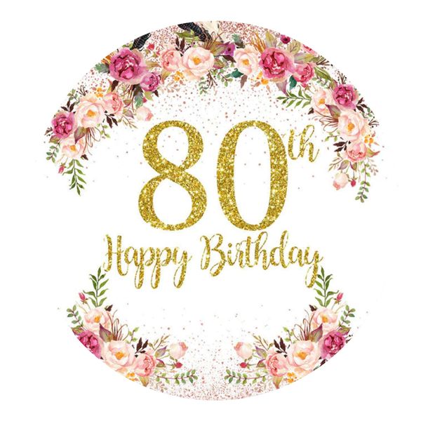 Happy 80th Birthday Roses Round Wooden Vinyl Signage - 40cm