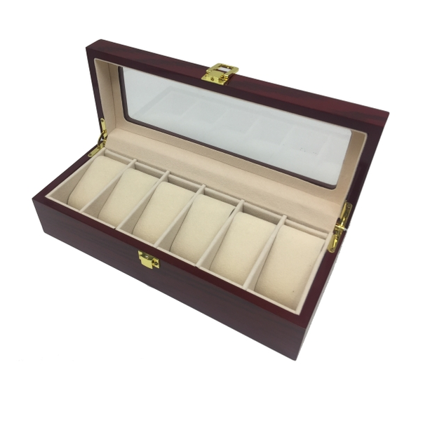 Jack Brown Luxury 6-Slot Wooden Watch Display Box - Red